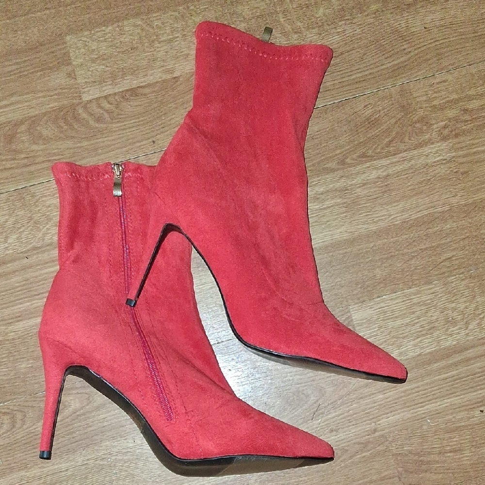 Red Suede Stiletto Ankle Boots Size 44